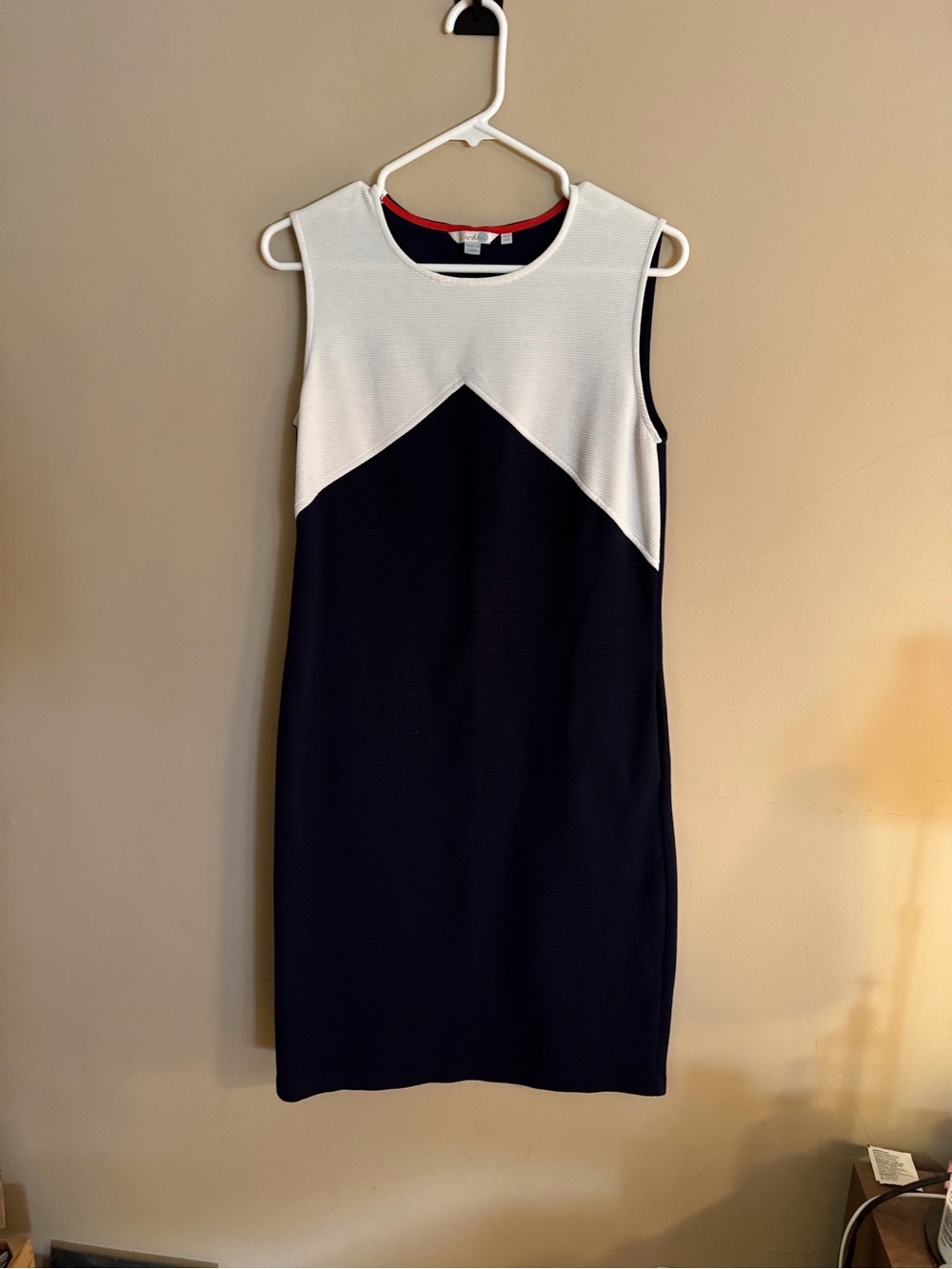 Boden Navy and White Sleeveless Midi Shift Dress